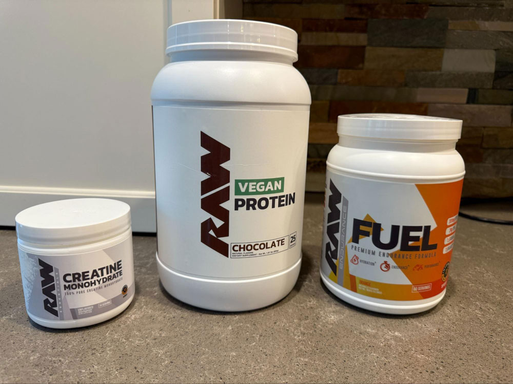 I tested Raw Nutrition's Vegan Protein, Creatine, and Fuel Electrolyte mix.